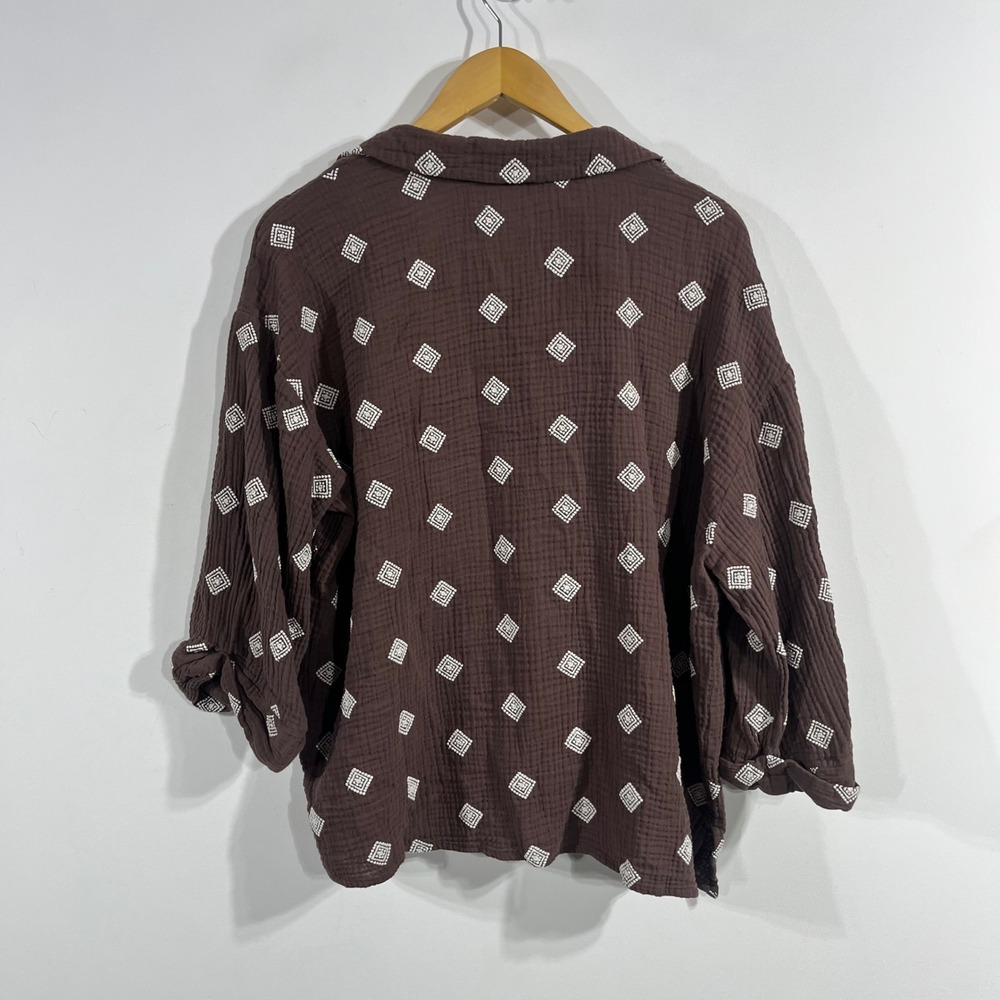 Cynthia Rowley Fairy Grunge Artsy Brown Double Gauze Cotton Embroidered Top 1X - Picture 4 of 9